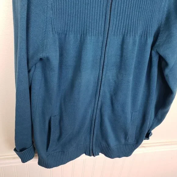 Women's Blue Knitted Cotton Long Tunic Zip Up Cold Weather Jacket Size XL - Picture 2 of 10